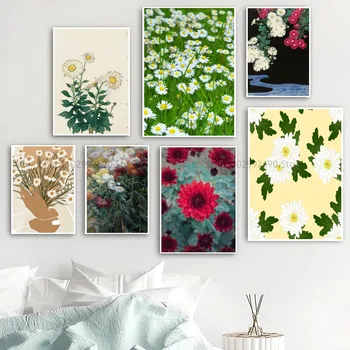 1 adet Soyut Renkli Papatya Çiçek Posteri Duvar Sticker Yatak Odası Başucu Dekorasyon Modern Sanat Kapalı Asılı Boyama