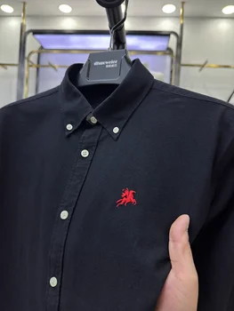 100 % Pamuk Lüks Tasarımcı erkek Gömlek At İşlemeli Uzun Kollu Marka Shirt2024Spring Yeni Kore Trend Moda Konfor Erkek Giyim