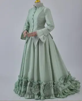 1860 s Victoria Telaş nane Yeşil Abiye Düşes Ortaçağ Retro Yürüyüş balo durum Elbise Sirk Tiyatro Kostüm