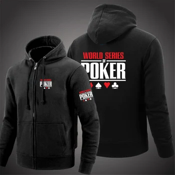 2023 Yeni erkek Baskı Moda Dünya Serisi Poker Pamuk Slim Fit Hoodies Casual Kazak Düz Renk fermuarlı ceket Ceket