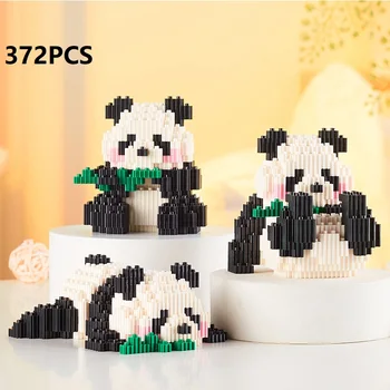 372 ADET Sevimli Panda Yapı Taşları Bambu Panda Hayvan Montaj Tuğla Modeli Masaüstü Deco Yetişkin Çocuk Dıy Oyuncaklar noel hediyesi