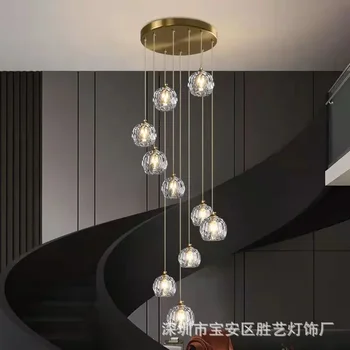 Bakır merdiven uzun avize Modern Minimalist dubleks Villa Loft daire döner merdiven ışık lüks kristal lamba