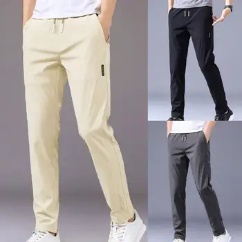 Erkekler yazlık pantolonlar Yıkanabilir Tam Boy Şık Rahat İpli Erkekler uzun Pantolon Polyester günlük erkek pantolonları Günlük Giyim için