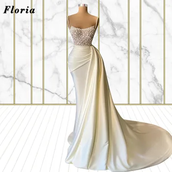 Floria Fildişi Spagetti Sapanlar Abiye Giyim Düğün İçin 2022 Yeni Dubai Tasarım Mermaid Balo Ünlü Elbiseleri Arapça Elbiseler Önlük