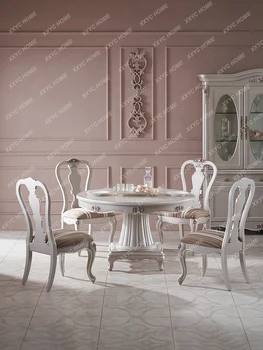 Fransız Mobilya Villa yuvarlak yemek masası Ev Avrupa Retro katı ahşap Yemek masaları ve sandalyeler Seti Restoran