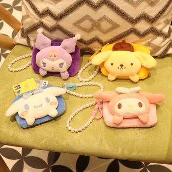 Kawaii Sanrio Bebek pelüş çanta anahtarlık Cinnamoroll Melodi Pom Pom Purin Kuromi Cüzdan Sevimli bozuk para cüzdanı Kolye Kızlar İçin Hediyeler