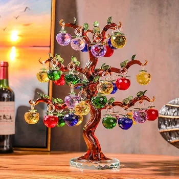 Kristal Elma Ağacı Süsler Elma Cam Fengshui El Sanatları Ev Dekorasyonu Figürler Noel Hediyesi Hatıra