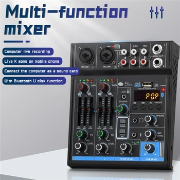 M4 4 Kanal Bluetooth Mini ses mikseri Ses Kartı Ses DJ 16 Dijital Efektler Gürültü Azaltma Konsolu USB Kayıt Şarkı İçin
