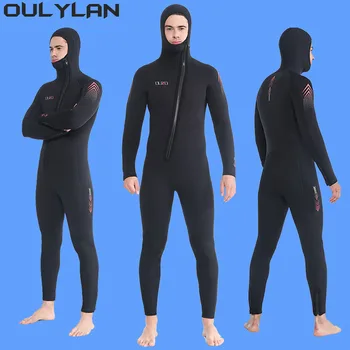 Oulylan Süper Elastik dalgıç kıyafeti Neopren Sörf Spearfishing Tüplü 7 MM Wetsuit Erkekler Tek Parça Kalınlaşmış Soğuk ve Sıcak CR