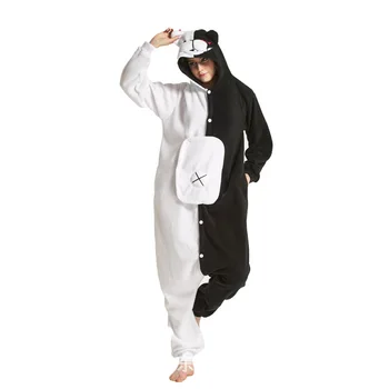 Pijama Erkekler Kigurumi Tüm Siyah Beyaz Ayı Onesie Yetişkinler İçin Hayvan Pijama Kadın Cosplay Kostüm Tek parça Pijama Cadılar Bayramı