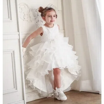 Prenses Elbise Çiçek Kız Elbise Dantel Kolsuz O-Boyun A-LİNE Pageant Elbise Düğün Nedime İlk Communion