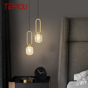 TEMOU çağdaş pirinç kolye lamba LED altın bakır asılı ışık yaratıcı dekoratif ev oturma yatak odası için