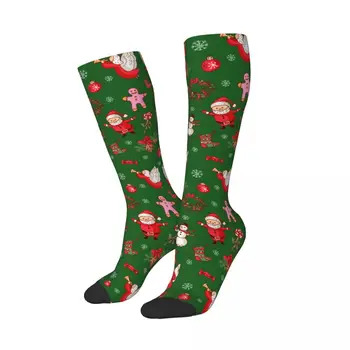 Unisex Kış Buzağı Uzunluğu Çorap Karikatür Noel Yeşil Ağaçlar Santa Aksesuarları Sıcak Mutlu spor çoraplar Yönetici Çorap Hediyeler