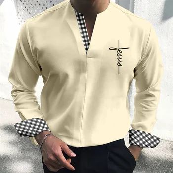 Yeni Moda V Yaka Katı Gömlek Erkek Gömlek Akıllı günlük kıyafetler İlkbahar Yaz Uzun Kollu Tees Tops Erkekler Gevşek Kazak Streetwear